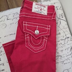 True Religion Red Jeans with White Accents